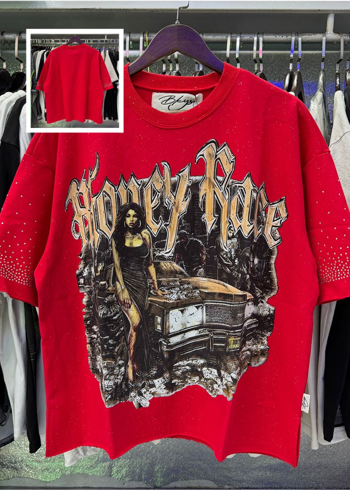 Vintage Roll The Dice Western Cropped T‑Shirt Rhinestone Highway Road Trip Raw Hem Oversized Streetwear Tee
