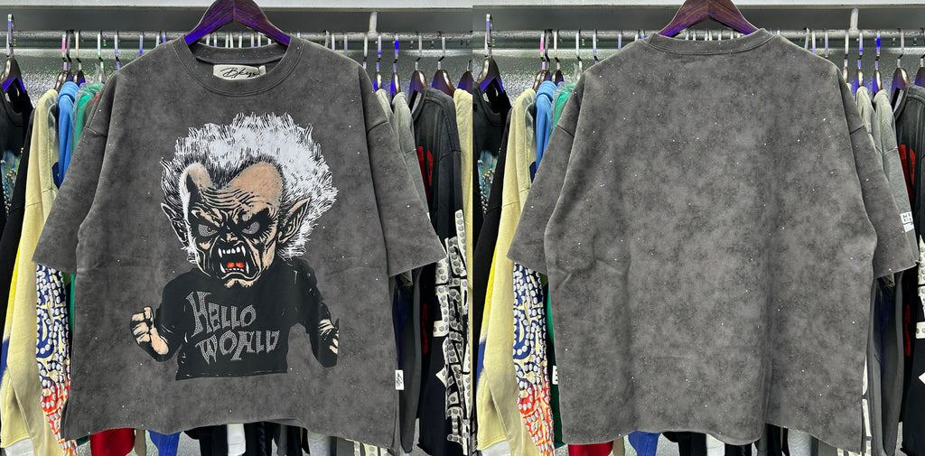Vintage Roll The Dice Western Cropped T‑Shirt Rhinestone Highway Road Trip Raw Hem Oversized Streetwear Tee
