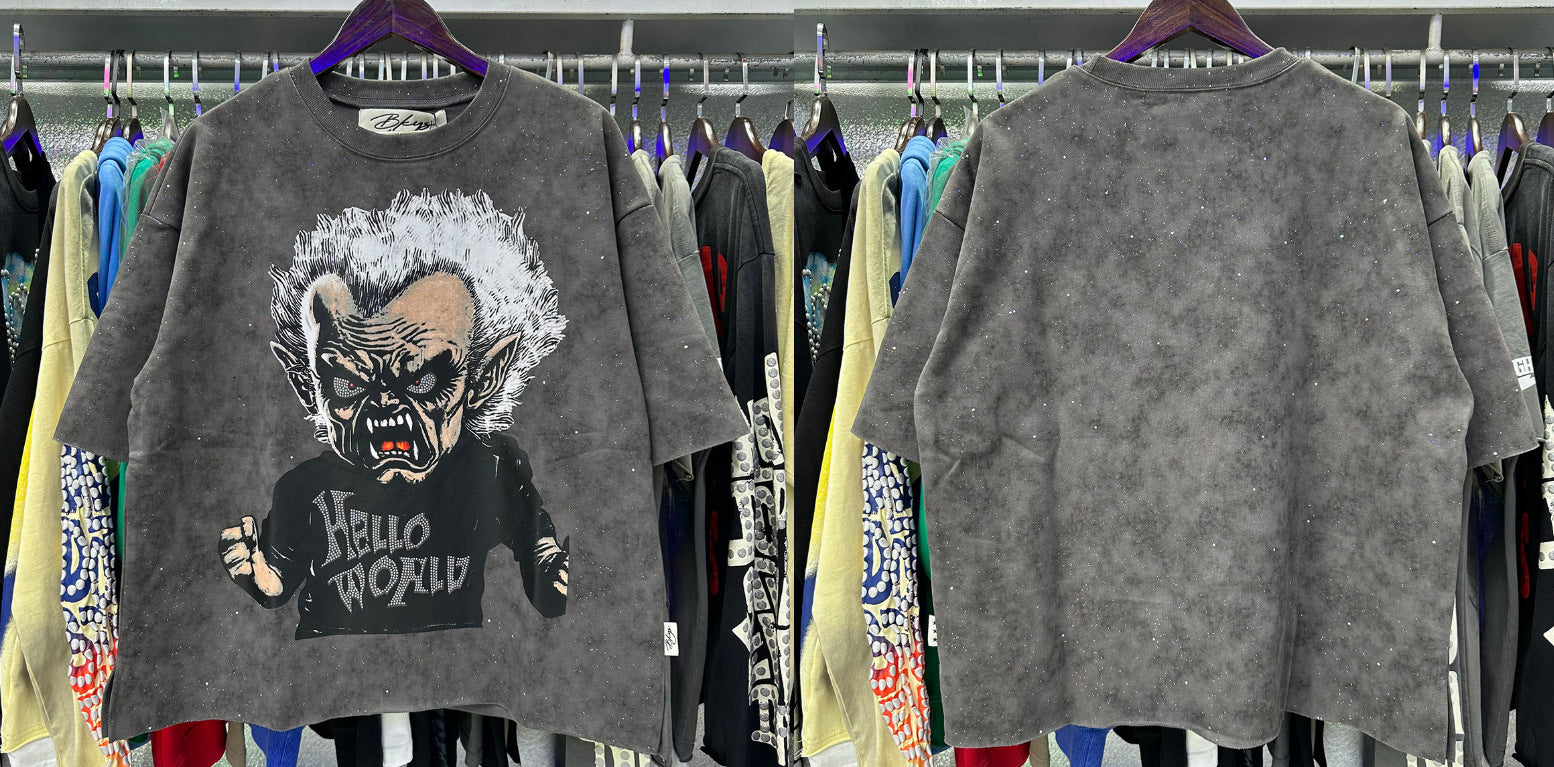 Vintage Roll The Dice Western Cropped T‑Shirt Rhinestone Highway Road Trip Raw Hem Oversized Streetwear Tee