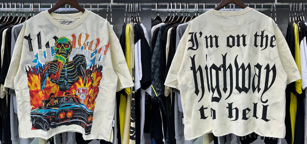 Vintage Roll The Dice Western Cropped T‑Shirt Rhinestone Highway Road Trip Raw Hem Oversized Streetwear Tee