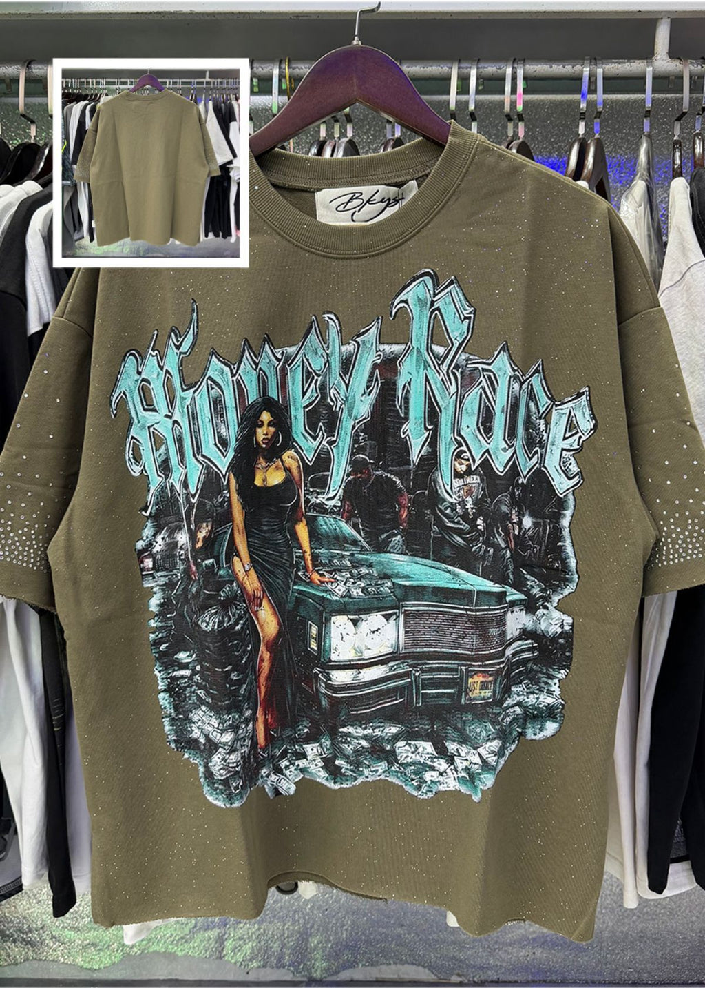 Vintage Roll The Dice Western Cropped T‑Shirt Rhinestone Highway Road Trip Raw Hem Oversized Streetwear Tee
