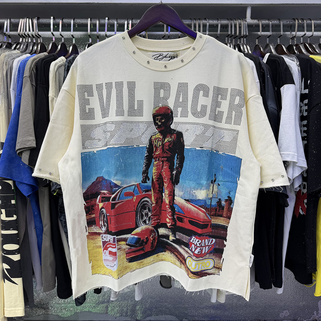 Vintage Roll The Dice Western Cropped T‑Shirt Rhinestone Highway Road Trip Raw Hem Oversized Streetwear Tee